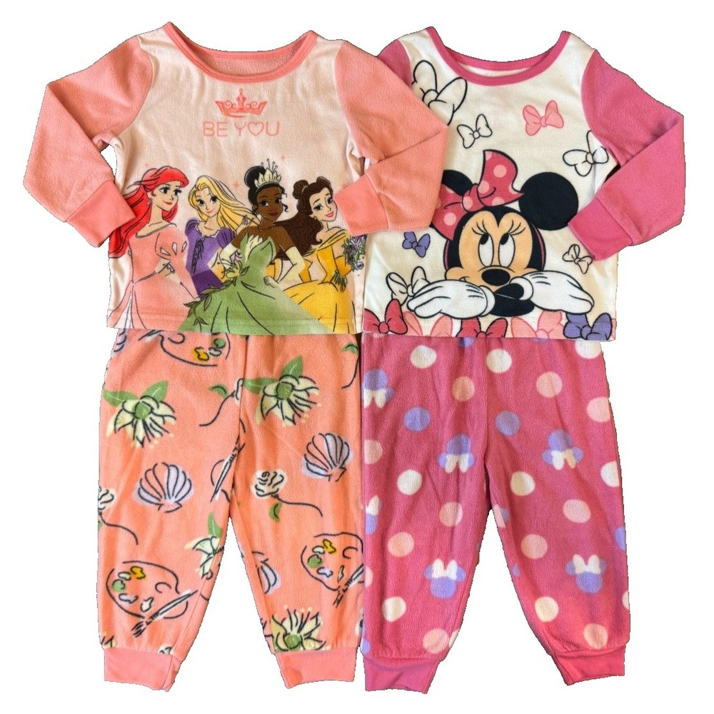 Disney Minnie Mouse Princess Pajamas Sets 2T Fleece Lot Belle Tiana Ariel Be You
